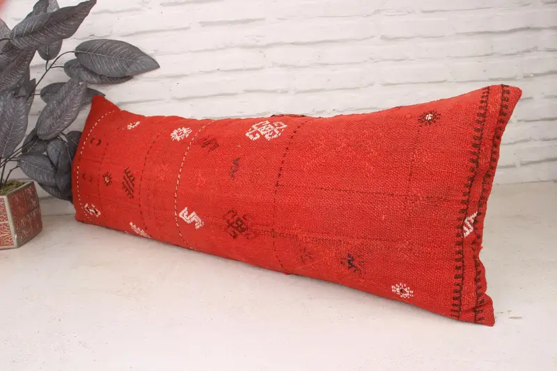 Turkish Pillow, Pillow for Couch, Turkish Corner Cushion, Kilim Cushion Sham, Nautical Throw Pillow Sham, Pillow Case, 12x36 Red Cushion - 4