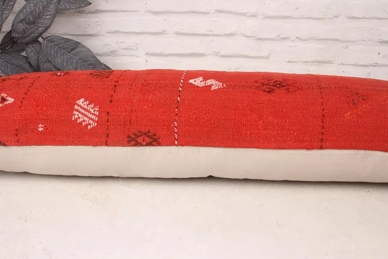Turkish Pillow, Pillow for Couch, Turkish Corner Cushion, Kilim Cushion Sham, Nautical Throw Pillow Sham, Pillow Case, 12x36 Red Cushion - 5
