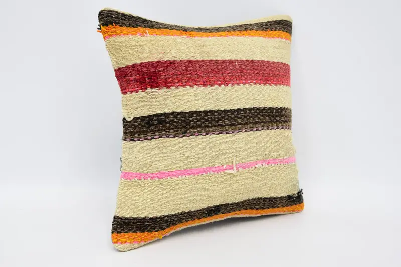 Ethnical Kilim Rug Pillow, Kilim Pillow, Vintage Kilim Pillow, Colorful Pillow Case, 12x12 Beige Cushion Cover, Pillow Sham, Customized Pillow Cover - 3