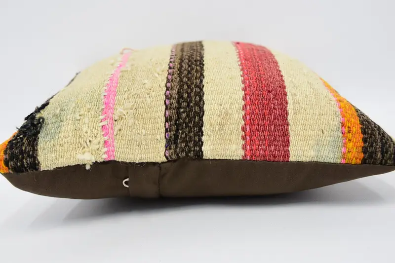 Ethnical Kilim Rug Pillow, Kilim Pillow, Vintage Kilim Pillow, Colorful Pillow Case, 12x12 Beige Cushion Cover, Pillow Sham, Customized Pillow Cover - 5
