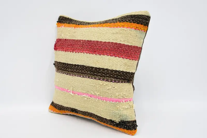 Ethnical Kilim Rug Pillow, Kilim Pillow, Vintage Kilim Pillow, Colorful Pillow Case, 12x12 Beige Cushion Cover, Pillow Sham, Customized Pillow Cover - 4