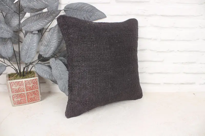 Bright Pillow Sham, Pillow Case, Vintage Pillow, Nomadic Pillow Case, Throw Kilim Pillow, Home Decor Pillow, 14x14 Brown Cushion Cover - 3