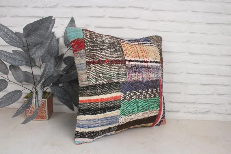 Vintage Kilim Pillow, Ethnical Kilim Rug Pillow, Neutral Cushion Cover, Aesthetic Pillow, Gift Pillow, Pillow Case, 20x20 Green Pillow Sham - 3