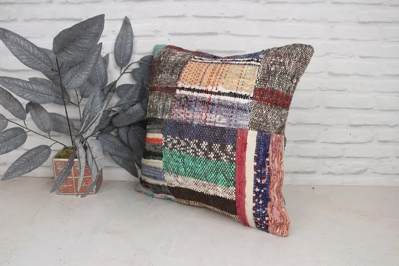 Vintage Kilim Pillow, Ethnical Kilim Rug Pillow, Neutral Cushion Cover, Aesthetic Pillow, Gift Pillow, Pillow Case, 20x20 Green Pillow Sham - 4