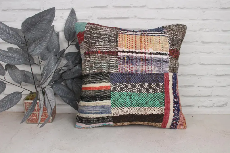 Vintage Kilim Pillow, Ethnical Kilim Rug Pillow, Neutral Cushion Cover, Aesthetic Pillow, Gift Pillow, Pillow Case, 20x20 Green Pillow Sham - 1