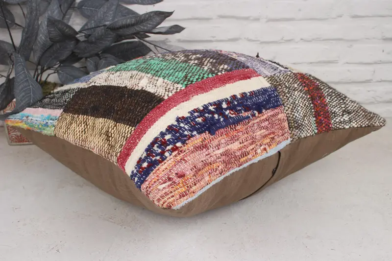 Vintage Kilim Pillow, Ethnical Kilim Rug Pillow, Neutral Cushion Cover, Aesthetic Pillow, Gift Pillow, Pillow Case, 20x20 Green Pillow Sham - 6