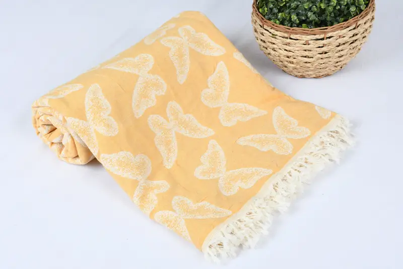 96x80 Cotton Butterfly Pattern Towel, Bridesmaid Gifts Personalized, Best Wedding Gift, Housewarming Gift, Boho Throw Blankets, Bachelorette Gifts - 4