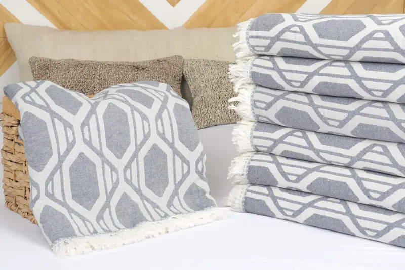 Woven Throw Blanket, Personalized Blanket, 92x76 Cotton Patterned Towel, Home Decor Blankets, Housewarming Gift, Wedding Anniversary Gift - 8