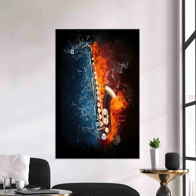 Saxophone in Fire and Water, Canvas Wall Art, Saxophone Wall Art, Jazz Music Wall Decor, Music Room Decor, Abstract Wall Decor, Wall Art, - 1