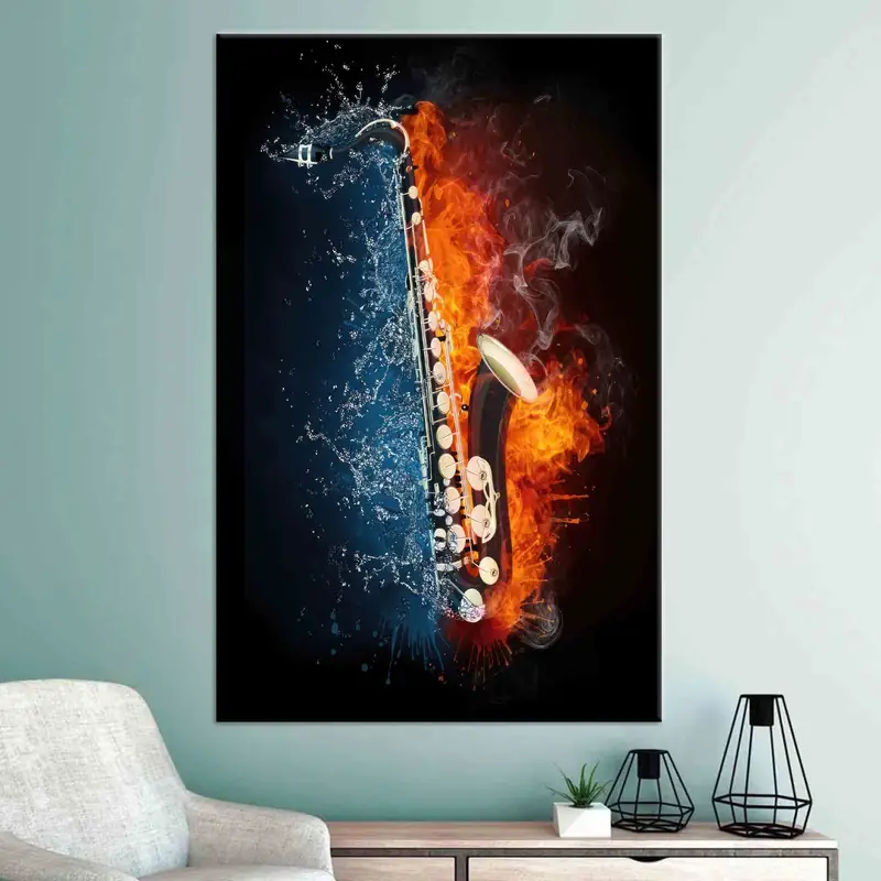 Saxophone in Fire and Water, Canvas Wall Art, Saxophone Wall Art, Jazz Music Wall Decor, Music Room Decor, Abstract Wall Decor, Wall Art, - 3