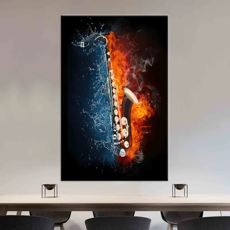 Saxophone in Fire and Water, Canvas Wall Art, Saxophone Wall Art, Jazz Music Wall Decor, Music Room Decor, Abstract Wall Decor, Wall Art, - 2