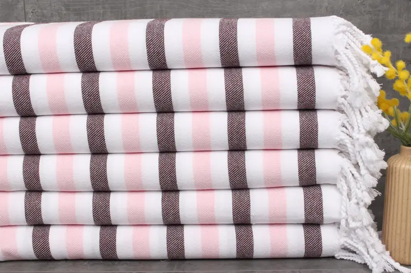 Organic Cotton Burgundy-Pink Peshtemal Beach Towel, Striped, 40x70 Inches