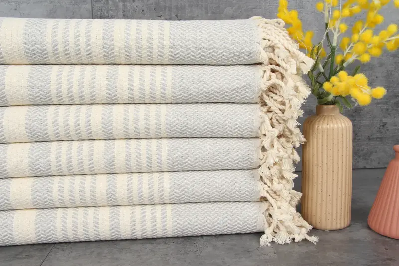 Turkish Towel Organic Cotton Beige Stripes, 40x71 Inches