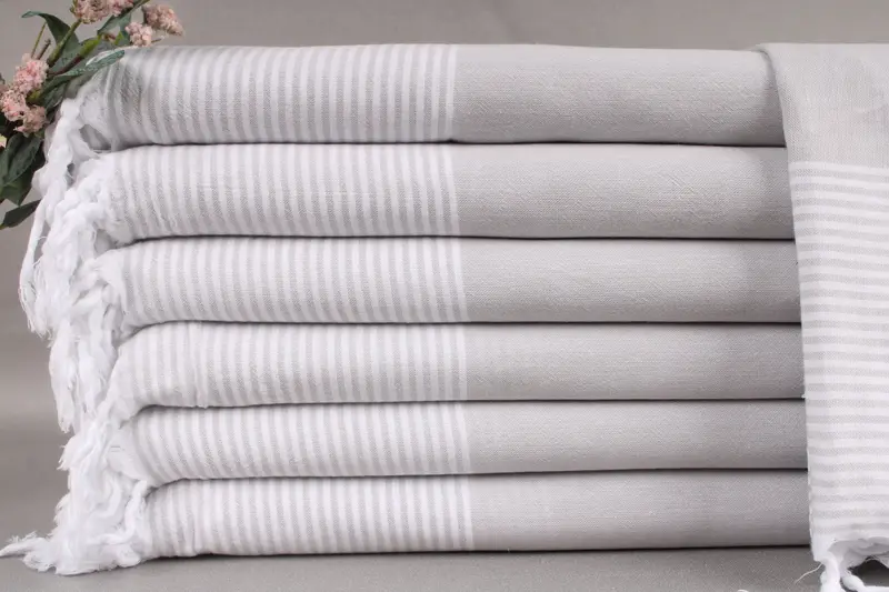 Turkish Towel Personalized Light Gray Striped, 79x36 Inches