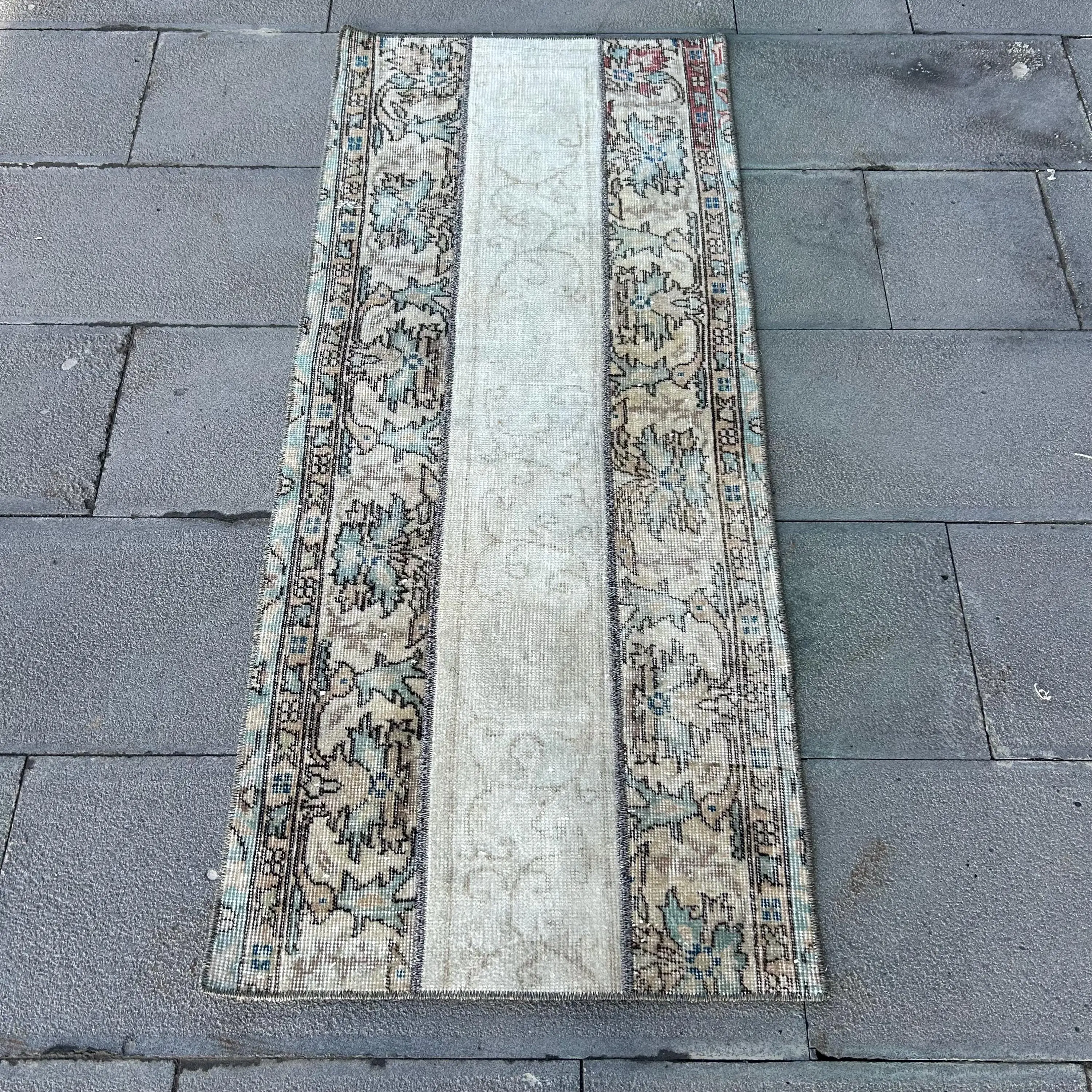 2x4.7 ft Rug, Turkish Vintage Rug, Blue Bordered Wool Rug - 1