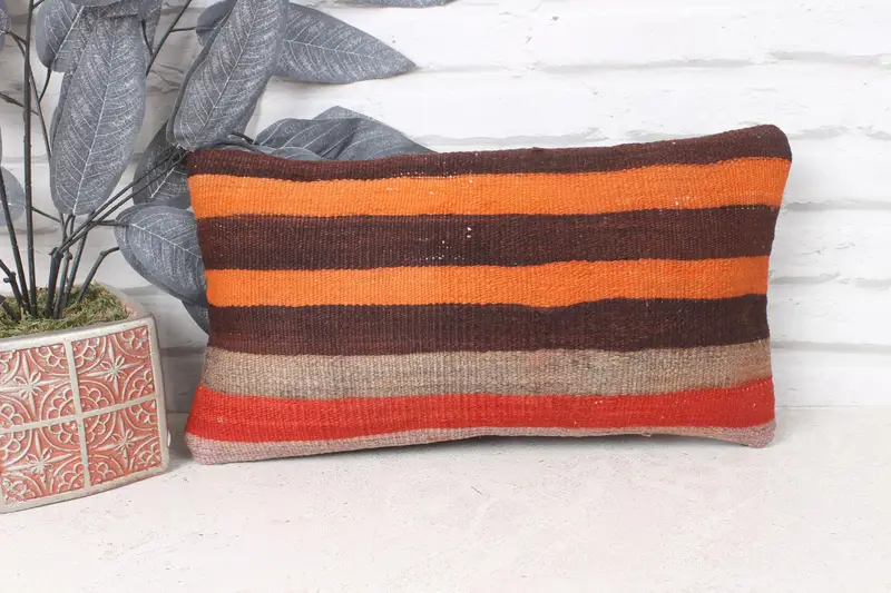 Cushion Case, Floor Pillow, Boho Pillow Sham Cover, Gift Pillow, Tapestry Pillow Case, Pet Pillow Case, 8x16 Orange Pillow Cover, Boho Pillow - 1