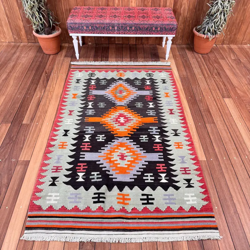 Vintage 3,9x6,6 ft Teppich, türkischer Teppich, rot-orangefarbener Tarnwollteppich - 1