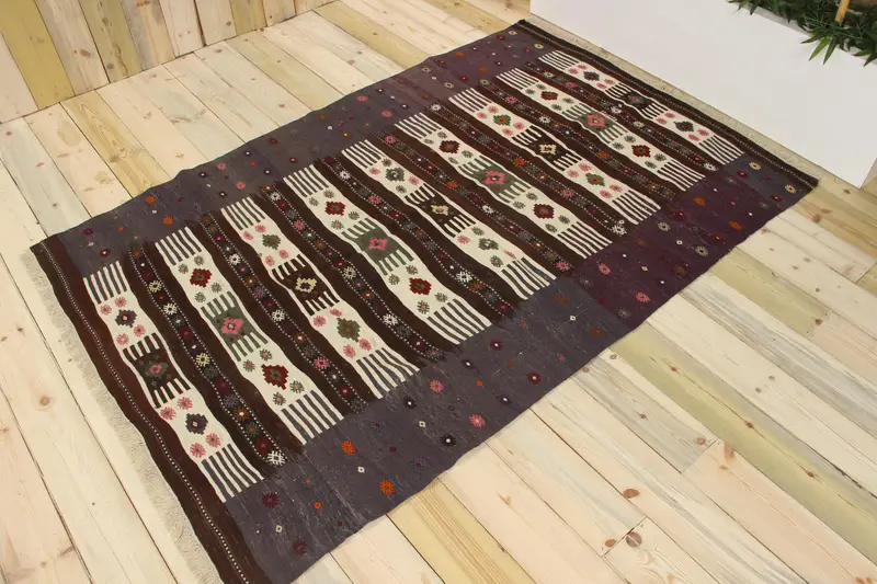 Türk Vintage Halısı 4,5x7,1 ft (137x216 cm), Oushak Kahverengi Oryantal Halı - 1