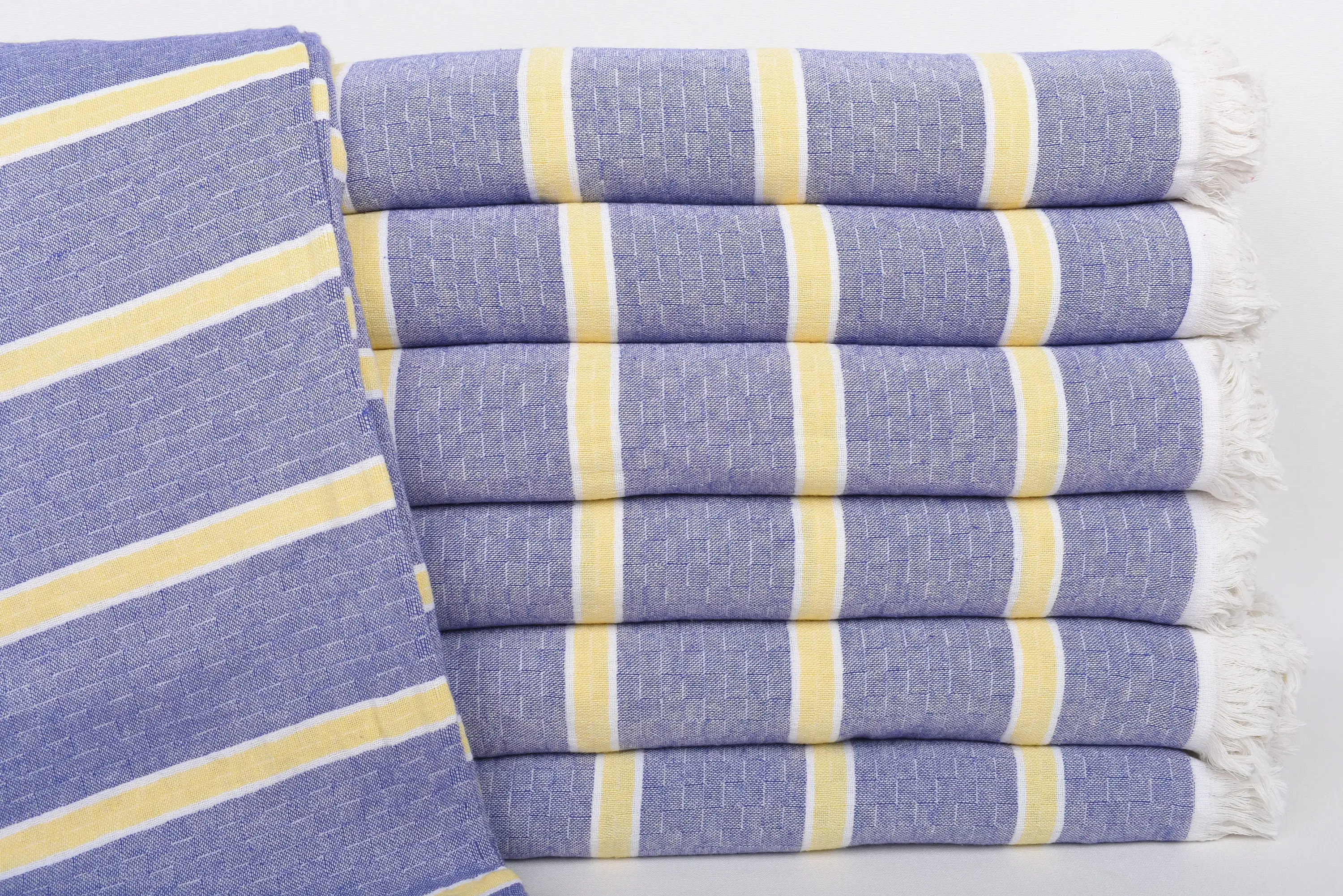 Turkish Throw Blanket, Woven Purple-Yellow Striped, 95x83 Inches - 1