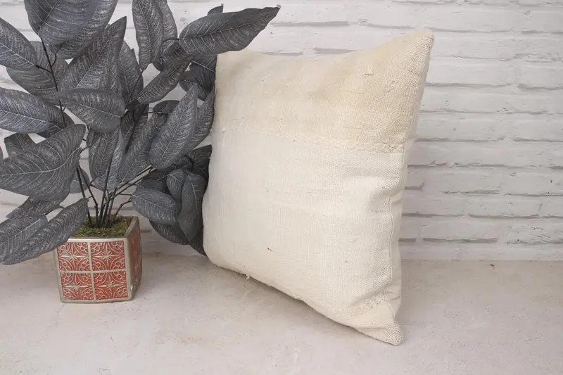 Interior Designer Pillow, Vintage Kilim Pillow, 18x18 White Cushion Cover, Pillow Cover, Anatolian Pillow Sham, Antique Pillows - 4