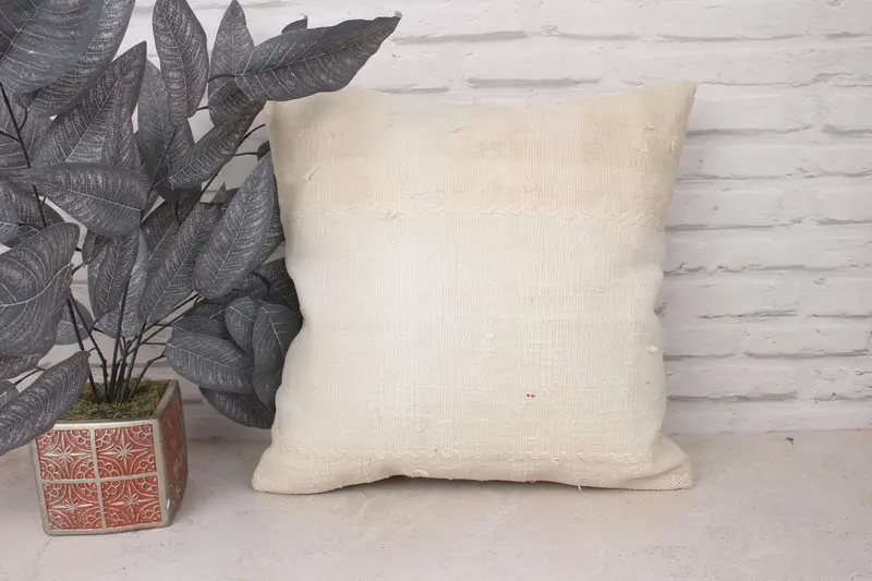 Interior Designer Pillow, Vintage Kilim Pillow, 18x18 White Cushion Cover, Pillow Cover, Anatolian Pillow Sham, Antique Pillows - 1