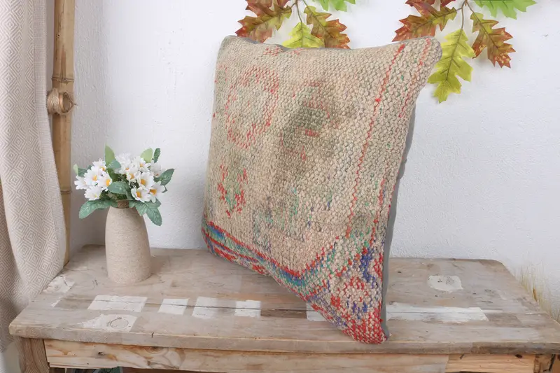 Pillow Cover, Boho Pillow, Gift Pillow, Office Chair Pillow Sham, Sofa Pillow Cover, Boho Pillow Sham Cover, 16x16 Beige Pillow - 4
