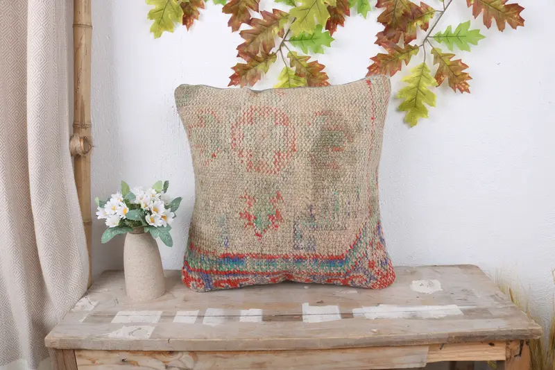 Pillow Cover, Boho Pillow, Gift Pillow, Office Chair Pillow Sham, Sofa Pillow Cover, Boho Pillow Sham Cover, 16x16 Beige Pillow - 1