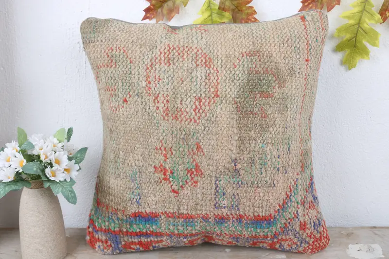 Pillow Cover, Boho Pillow, Gift Pillow, Office Chair Pillow Sham, Sofa Pillow Cover, Boho Pillow Sham Cover, 16x16 Beige Pillow - 2