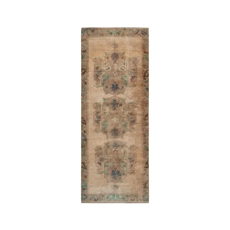 4.2x11.4 ft Rug, Runner Vintage Rug, Brown Oushak Plants & trees Rug - 1