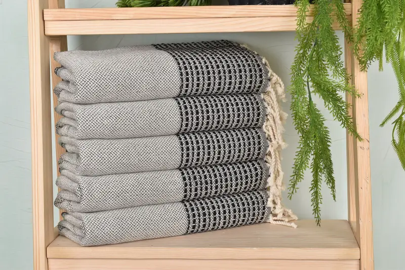 Black Cotton Towel Striped, 36x69 Inches