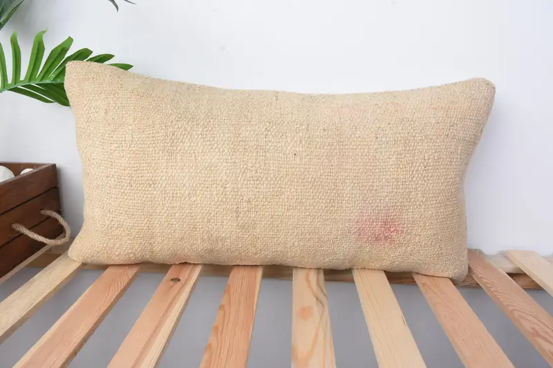 12x24 Beige Pillow Case, Vintage Kilim Pillow, Throw Kilim Pillow, Cushion, Outdoor Throw Cushion Case, Colorful Pillow Cover, Kilim Pillow - 1