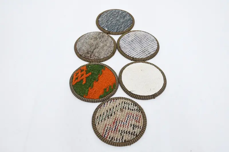 Bohemian Round Coaster, White and Orange Coaster