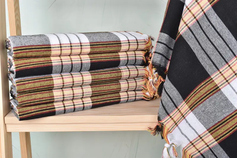 Personalized Black Striped Towel, Organic Cotton/Linen, 32x67 Inches