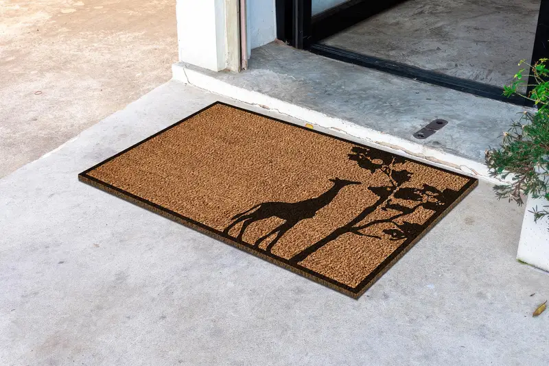 エレガントなプリントラグ：動物と木のデザインのキリン玄関マット