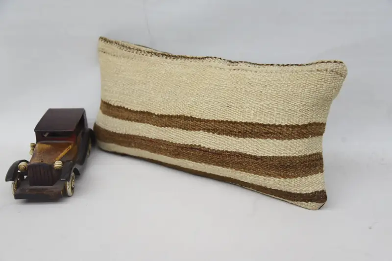 Neutral Throw Pillow Case, 8x16 Beige Pillow Sham, Turkish Pillow, Kilim Cushion Sham, Kilim Pillow Cover, Cushion Cover - 3