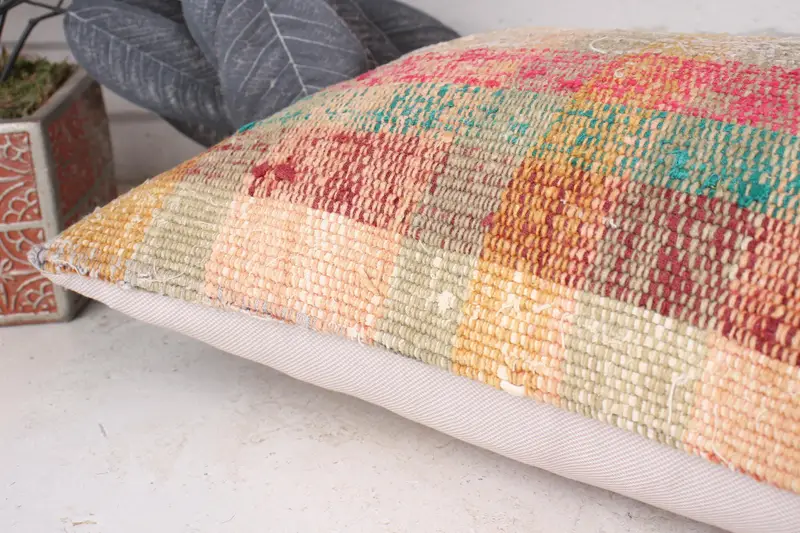 Farmhouse Pillow, Boho Pillow Sham Cover, Vintage Kilim Pillow, Cushion, Throw Kilim Pillow, Retro Throw Pillow Case, 12x20 Red Pillow Cover - 6