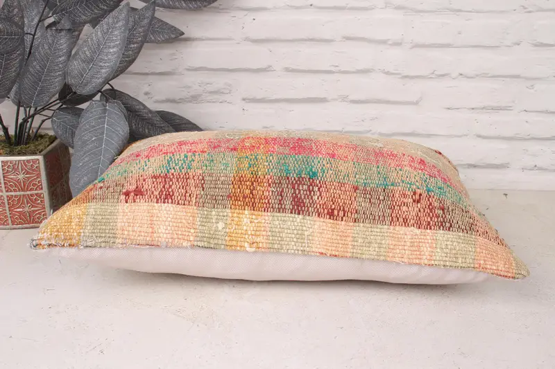 Farmhouse Pillow, Boho Pillow Sham Cover, Vintage Kilim Pillow, Cushion, Throw Kilim Pillow, Retro Throw Pillow Case, 12x20 Red Pillow Cover - 5