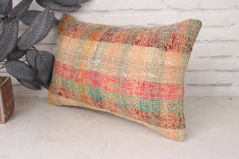 Farmhouse Pillow, Boho Pillow Sham Cover, Vintage Kilim Pillow, Cushion, Throw Kilim Pillow, Retro Throw Pillow Case, 12x20 Red Pillow Cover - 4