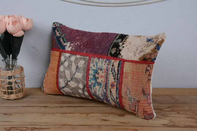 12x20 Purple Pillow Sham, Gift Pillow, Vintage Pillow, Turkish Corner Pillow, Retro Cushion, Vintage Kilim Pillow, Pillow Cover, Patio Cushion Cover - 4