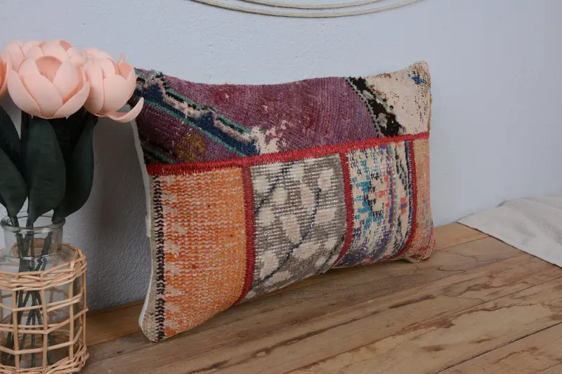 12x20 Purple Pillow Sham, Gift Pillow, Vintage Pillow, Turkish Corner Pillow, Retro Cushion, Vintage Kilim Pillow, Pillow Cover, Patio Cushion Cover - 1