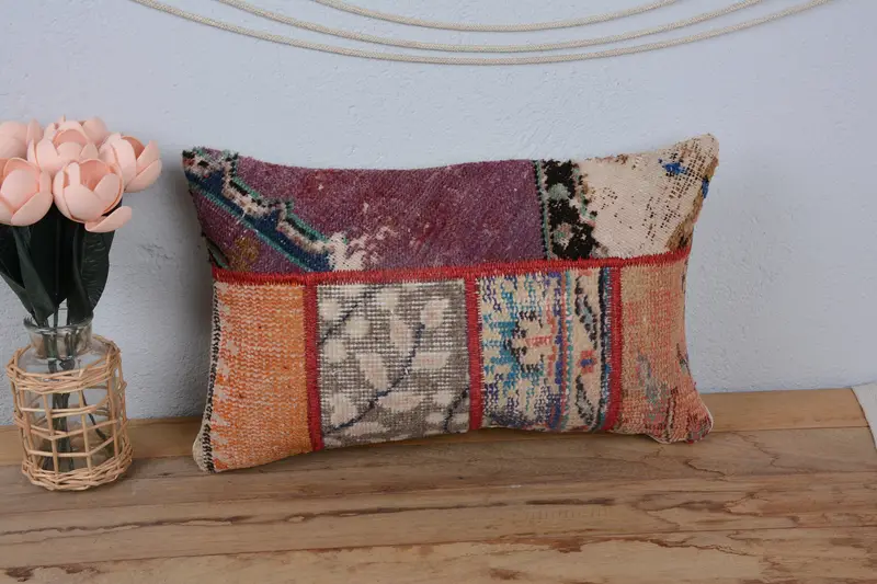 12x20 Purple Pillow Sham, Gift Pillow, Vintage Pillow, Turkish Corner Pillow, Retro Cushion, Vintage Kilim Pillow, Pillow Cover, Patio Cushion Cover - 2