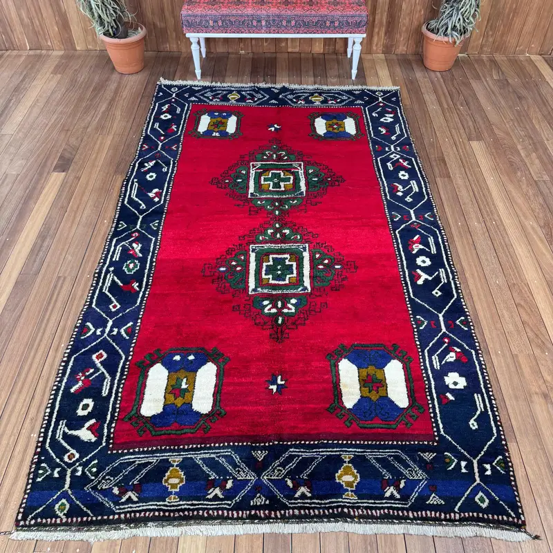 Turkish Vintage Rug 5.4x9.4 ft, Red Oushak Floral Rug - 1