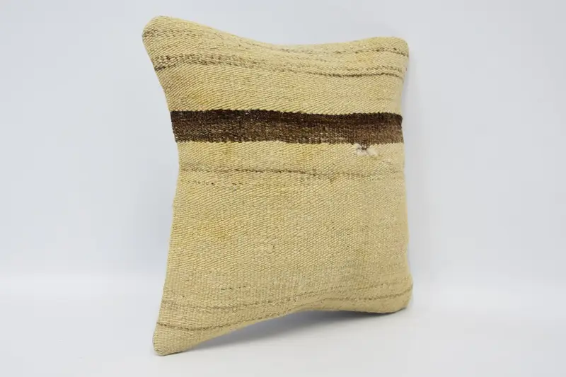 Turkish Kilim Pillow, Aesthetic Cushion Cover, Pillow for Couch, Handmade Kilim Cushion, Office Chair Cushion Case, 12x12 Beige Cushion Case, Pillow - 3