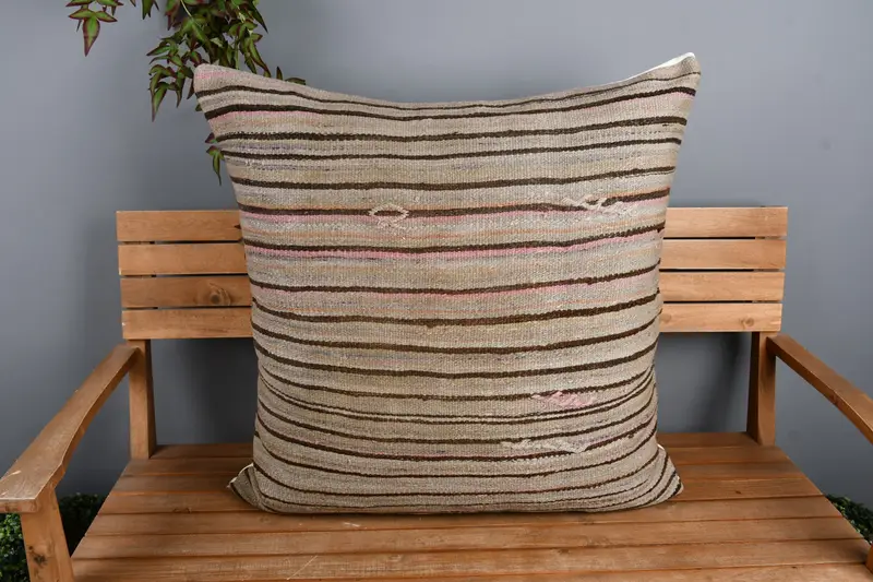 32x32 Beige Pillow Case, Turkish Pillow, Farmhouse Pillow Sham, Boho Pillow Sham Cover, Pillow Case, Pillow for Sofa, Muted Cushion Cover - 6