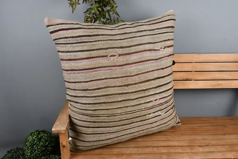 32x32 Beige Pillow Case, Turkish Pillow, Farmhouse Pillow Sham, Boho Pillow Sham Cover, Pillow Case, Pillow for Sofa, Muted Cushion Cover - 1