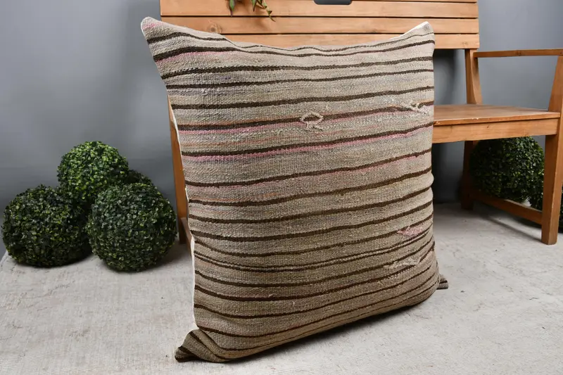 32x32 Beige Pillow Case, Turkish Pillow, Farmhouse Pillow Sham, Boho Pillow Sham Cover, Pillow Case, Pillow for Sofa, Muted Cushion Cover - 7