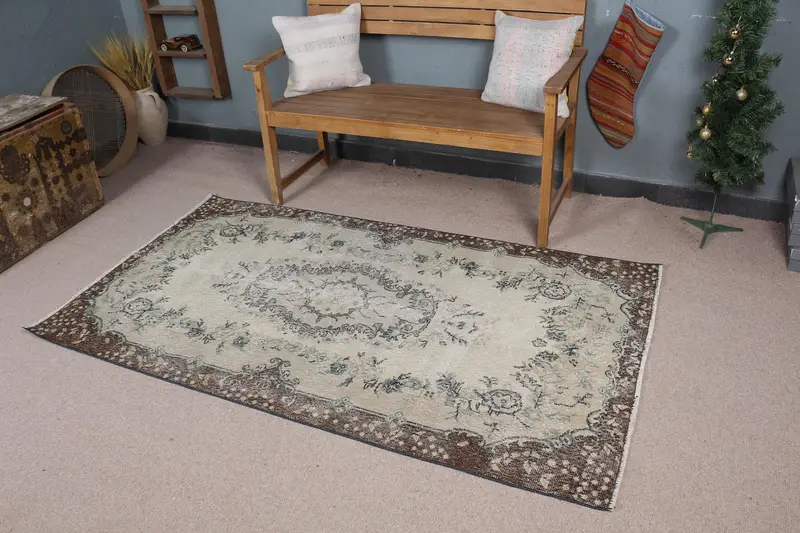 Alfombra Elegante Beige y Verde 1,1x1,8m Diseño Patchwork