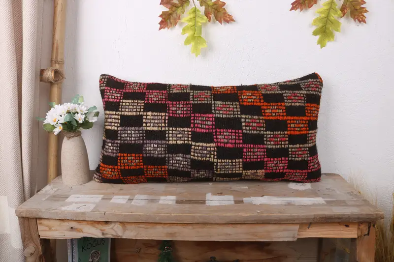 Meditation Pillow Case, Pillow, Antique Pillows, Ethnic Throw Pillow Sham, Pillow for Sofa, 12x24 Brown Cushion, Boho Pillow Sham Cover - 1