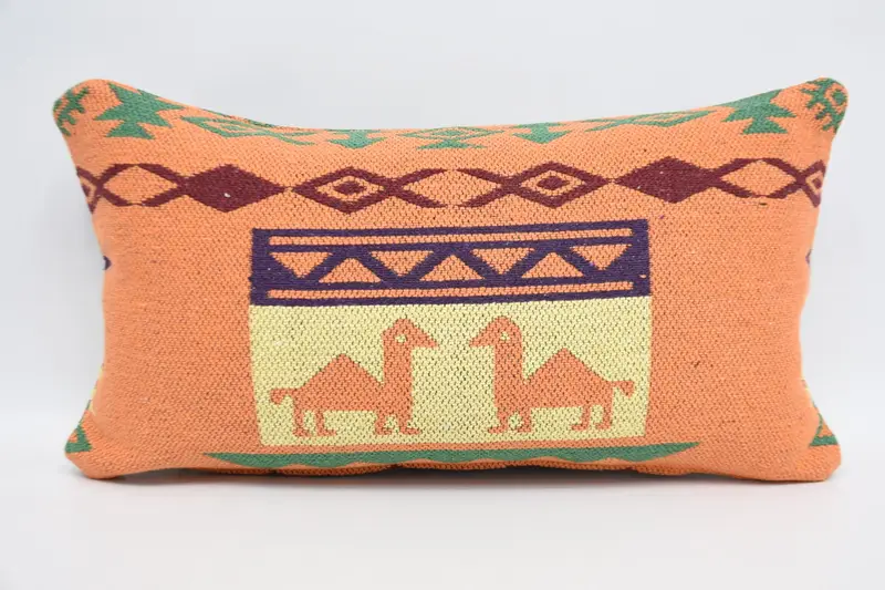 New Home Gift Vintage Geometric Pillow Case, 12x24 inch Antique Orange Art Deco Pillow Sham - 1