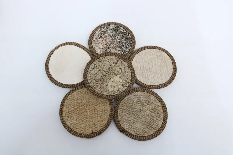 Bohemian Round Coaster, White and Brown Ethnic Coaster